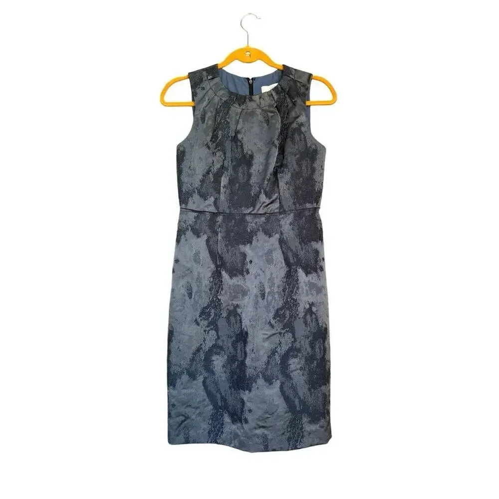 ANN TAYLOR Loft Size 2 Gray Watercolor Print Sheath Zip Business Casual Dress